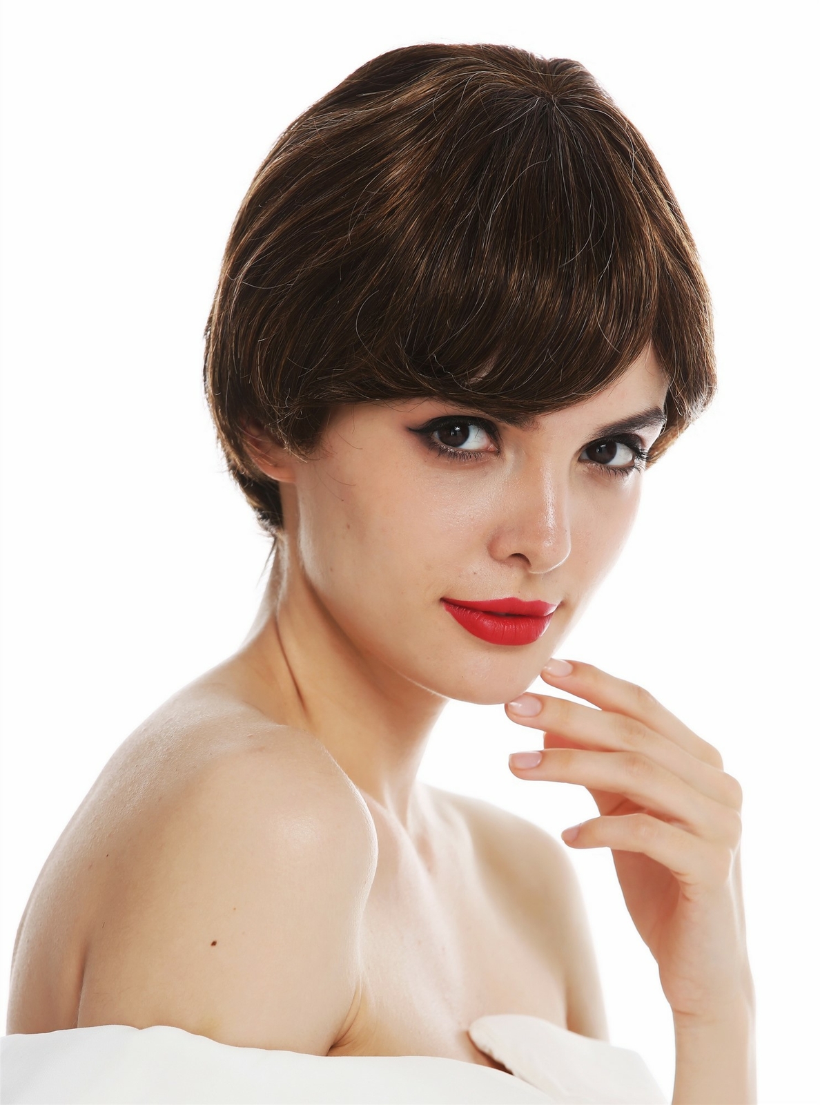 Ladies Wig Monofilament Short Pageboy Smooth Brown Blonde Highlighted