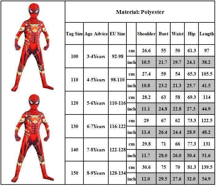 Kids Avengers Iron SpiderMan Superhero Cosplay Costume Fancy Jumpsuit