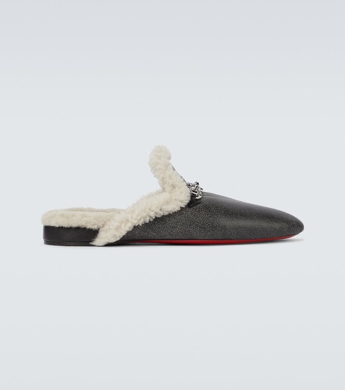 AUTH NEW MEN CHRISTIAN LOUBOUTIN WOOLITO SWING SHEARLING SLIPPERS EU 45/US 12