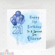 Birthday Card for Male Boy Personalised Blue Balloons Son Grandson Brother