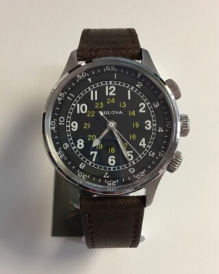 BULOVA Men's A-15 Pilot Military Brown Leather Strap NATO