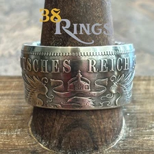 EXCLUSIVE 90% SILVER Prussian German 5 Mark COIN RING 1891-1908 SIZE 5-13 Unique