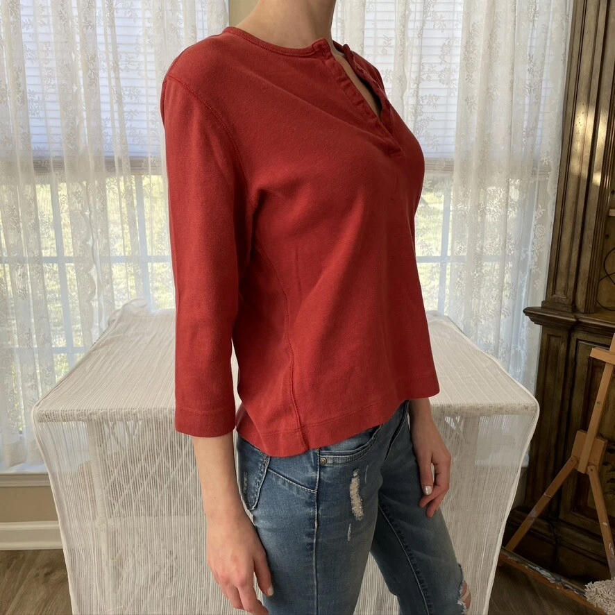 Pendleton Juniors Henley Top Red/Rust Color, Size L, 100% Cotton, 3/4 Sleeves  - Image 2 of 4