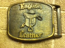 Vintage Original English Leather Brass Belt Buckle With Saddle Cowgirl Rodeo