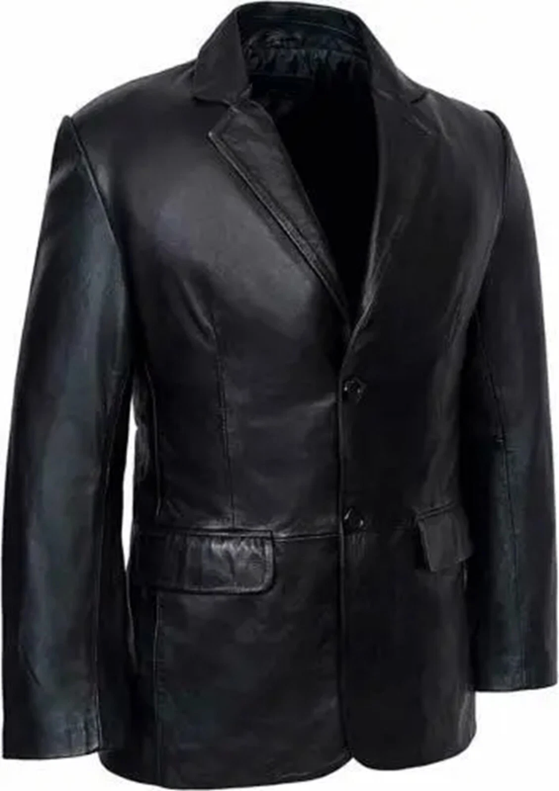 Men's Black Genuine Leather Blazer Soft Lambskin Two Button Soft Lambskin Coat