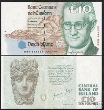 IRELAND REPUBLIC 10 POUNDS P76 1999 JYOCE EURO UNC RARE IRISH CURRENCY BANK NOTE