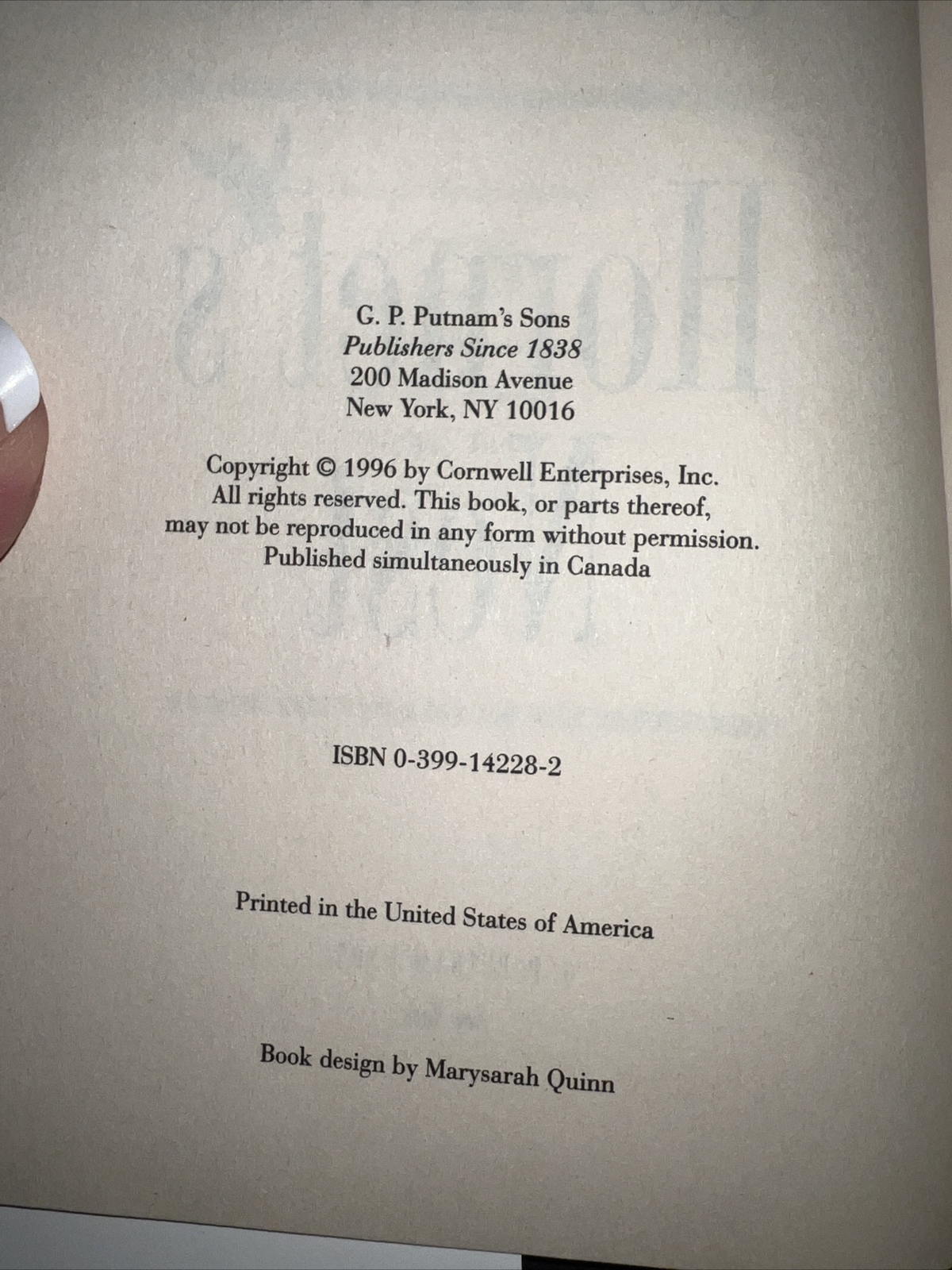 Hornet's Nest 1996  - 0399142282, Hardcover, Patricia Cornwell, Like New 1997