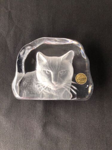 Cristal D'Arques Cat French Lead Crystal 3D Effect Cats Face Embossed - Imagen 1 de 7