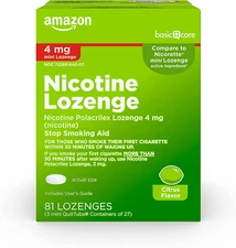 Amazon Basic Care Mini Nicotine Polacrilex Lozenge, 4 Mg (Nicotine), Stop Smoki