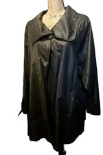 Vintage Komitor Black Nylon Lined Car Coat Windbreaker Track Jacket Women Xl