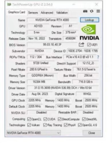 NVIDIA GeForce RTX 4080 16 GB GDDR6X Founders Edition OEM 16GD6X PCI Express 4.0 - Imagen 5 de 5