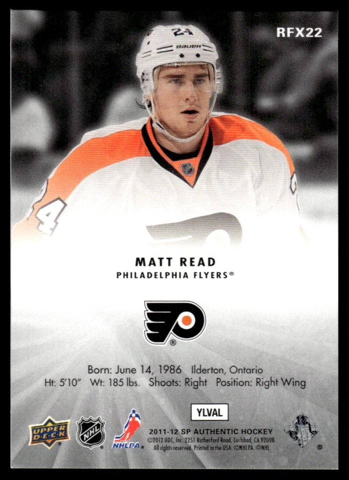 2011-12 SP Authentic Holoview FX Matt Read Philadelphia Flyers #RFX22 - Image 2 of 2