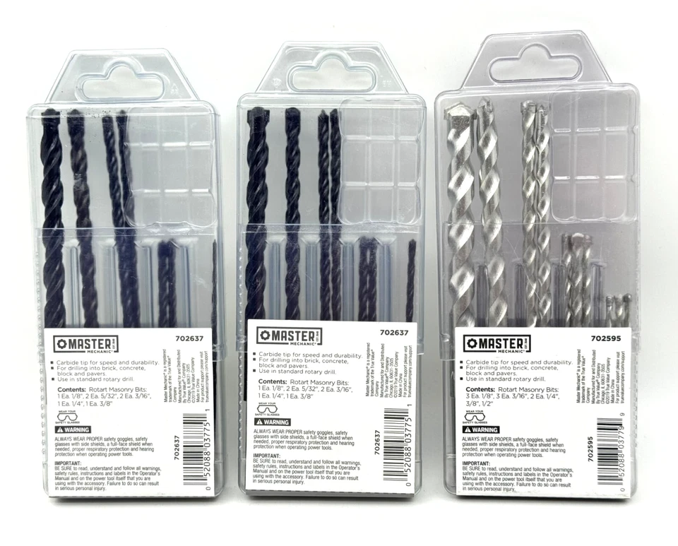 Nuevo Juego de brocas rotativas de mampostería Master Mechanic 3-PK 7 y 10 PC 702637 702595 ~Fr.Sh Foto 3 de 4