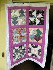 Multiple Pattern Handcrafted Quilted Wall Hanging 42x24" Cotton Red Blue Green