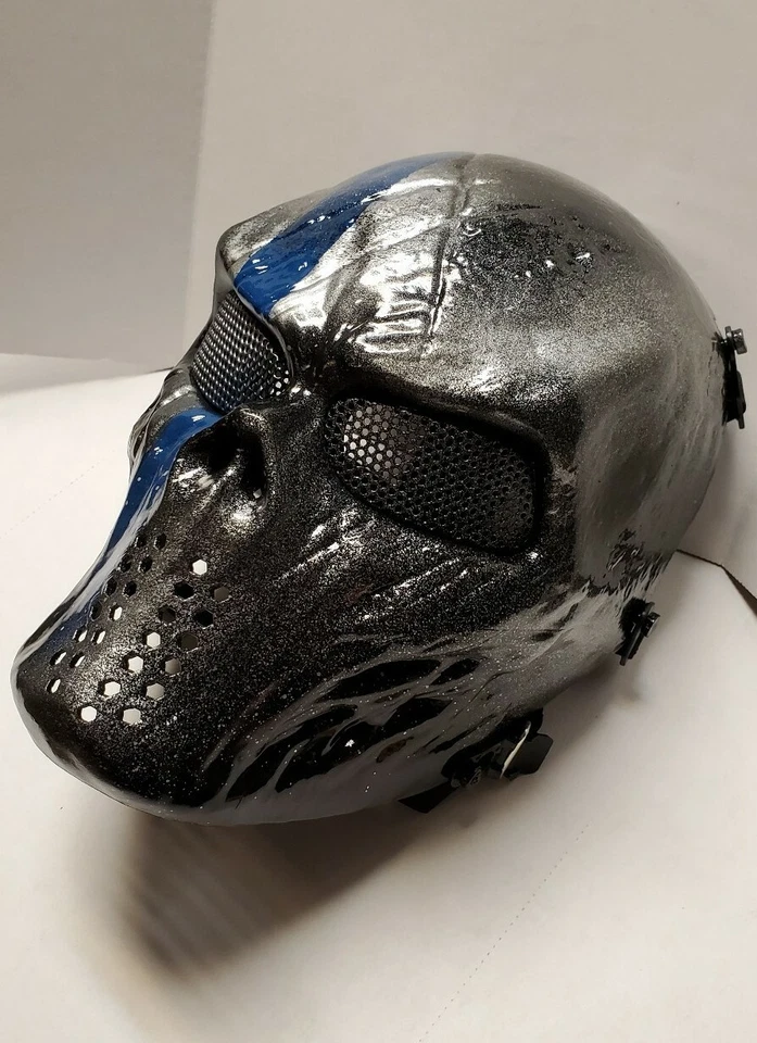 "Thin Blue Line" Airsoft Mask with Mesh USA Seller Custom Painted by an American — 第 3/4 张图片