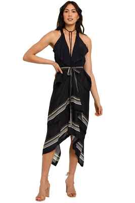 KITX Black Lady Boss Scarf Midi Dress Cocktail Size 10 AU Preloved
