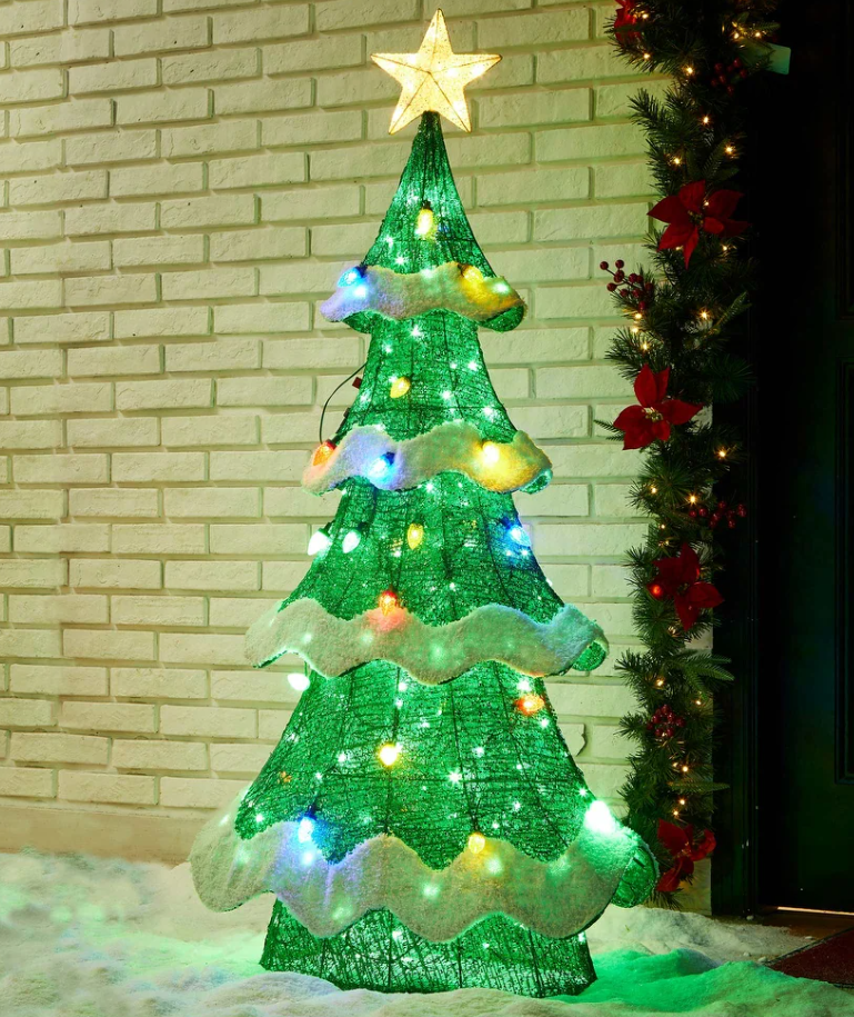 Outdoor Christmas Holiday Yard Decoration Pre Lit Xmas Mesh Tree