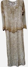 SCALA Vintage Beautiful Women s Beaded Party Dress Size L Long Mesh Sleeves Maxi