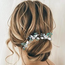 3 PCS Pearl Flower Bride Wedding Hair Pins Silver Leaf Bridal Rhinestone