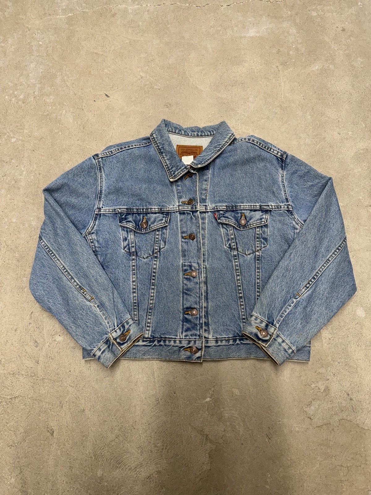 RARE Levi Strauss & Co. Made in USA Flag Patch Blue Denim Jacket Women's L image 2
