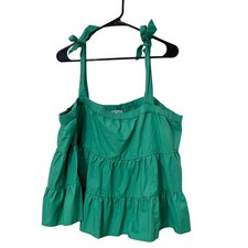 American Eagle Green Tiered Babydoll Cami Top Tie Shoulder XXL Cotton
