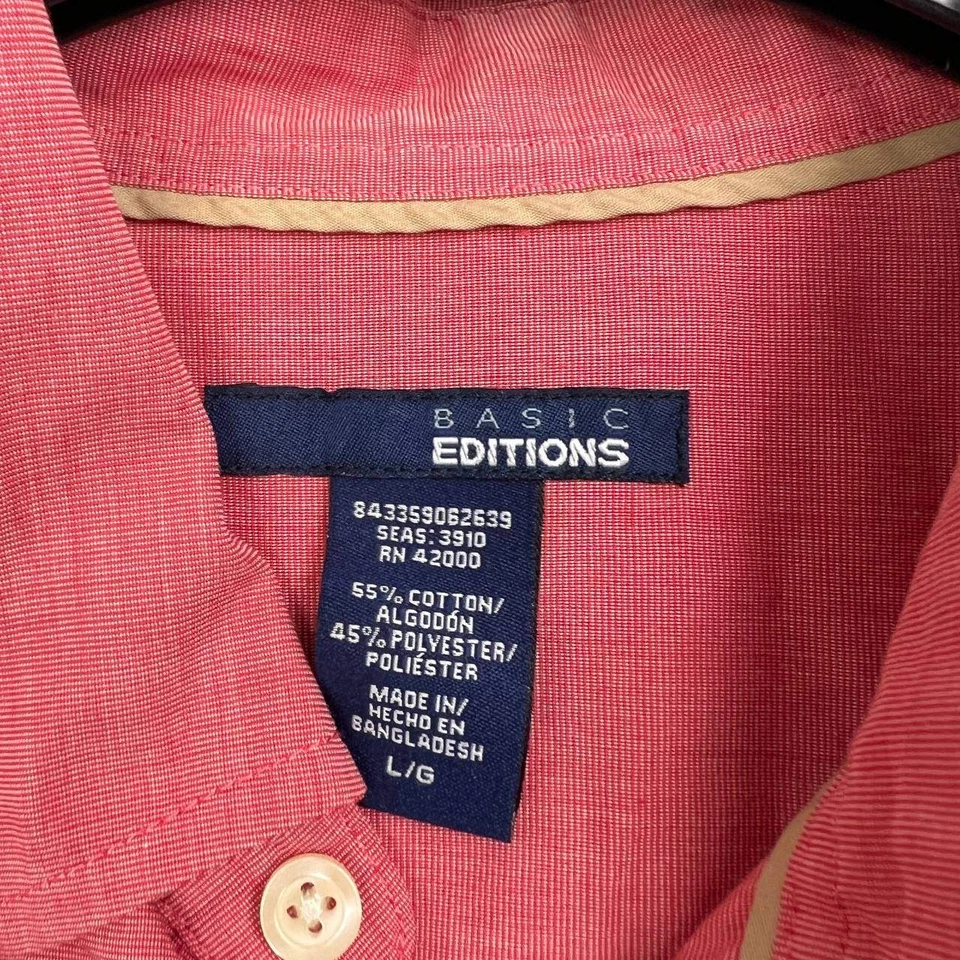 Рубашка мужская Basic Editions большая красная простая без рисунка на пуговицах карман с коротким рукавом L - Изображение 3 из 4