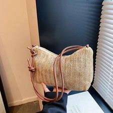 Women Striped Straw Tote Bag Large Beach Handwoven Shoulder Bag Coin Purse