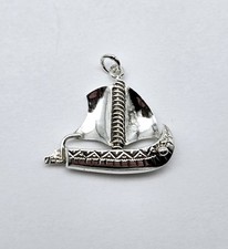 VTG Sterling Silver Viking Ship Norse Detailed Raiding Boat Charm Pendant - 2.5g