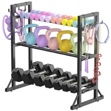 3-Tier Adjustable Dumbbell Rack Stand - Heavy-Duty Carbon Steel Weight Storag...