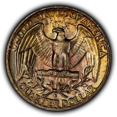 1964-D 25c Silver Washington Quarter - Neon Rainbow Toning - BU - SKU-Y6320