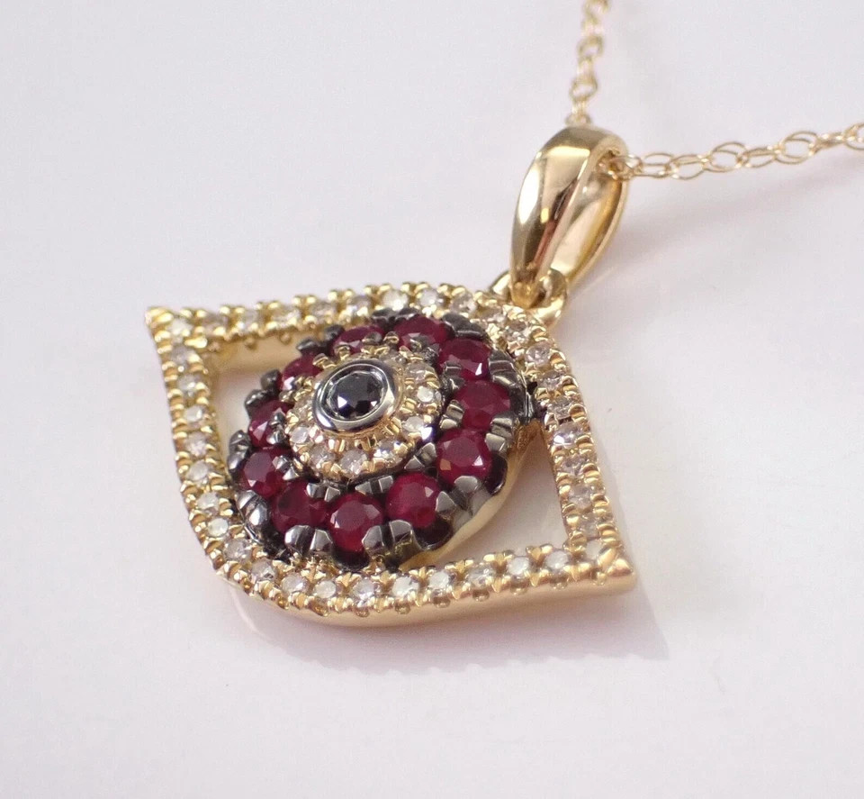 2Ctw Round Lab-Created Red Ruby Evil Eye Pendant … - image 6
