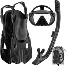 Snorkeling Gear Set for Adults   Dry Top Snorkel Large-X-Large, Black Black