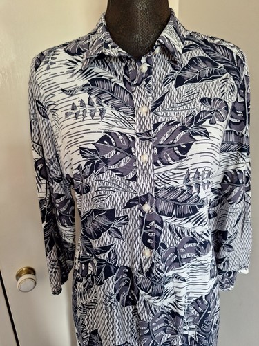 Primark Size 14 Midi Dress Blue White Leaf Pattern Gorgeous Summer - Picture 3 of 11