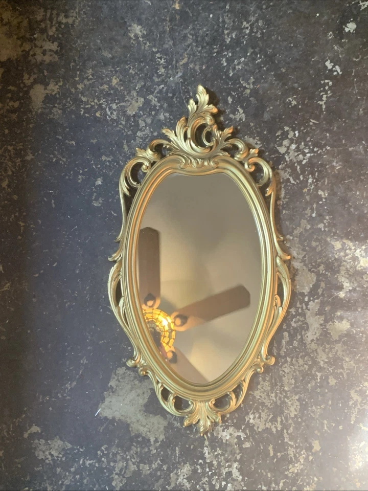 Винтажное золотое настенное зеркало 1965 французское кантри рококо сирокко США 30x16 - Изображение 4 из 4