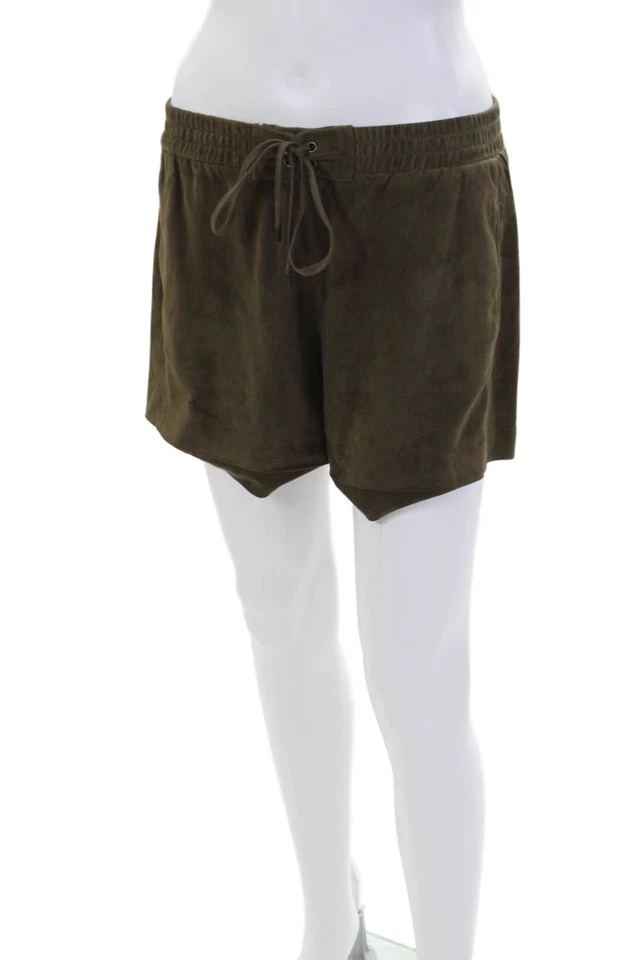 Mini Pantalones Cortos Vince Mujer Cuero Gamuza Cintura Elástica Oliva Oscuro Talla M Foto 2 de 4