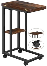 Foldable Small Side Table - C Shaped Couch End Table with Storage Shelf and W...