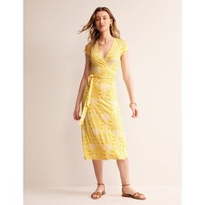 Boden Joanna cap sleeve wrap dress passion fruit gardenia swirl 8 yellow white
