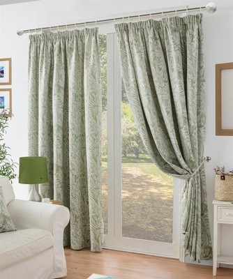 Botanisches Blatt Design Jacquard Bleistift Plissee Vorhänge Grün Alle Größen Gefüttert