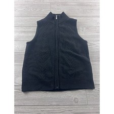 Pendleton Mens Medium Black 100 Lambswool Cable Knit Full Zip Sweater Vest