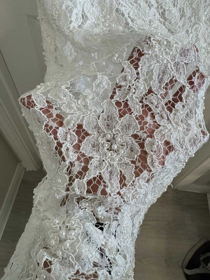 David's Bridal Galina Wedding Dress Ivory Sz 4 Strapless ,Lace,Pearl, Beautiful - Image 4 of 4