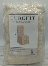 SureFit Scroll Long Dining Chair Slipcover Champagne Full Length
