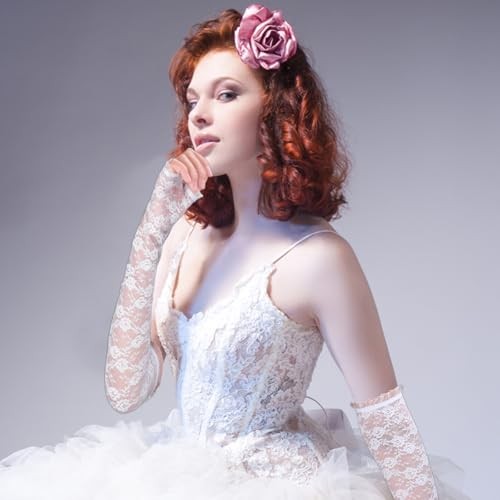 Lusofie Long Lace Gloves Formal Fingerless Women Bridal Lace Floral White