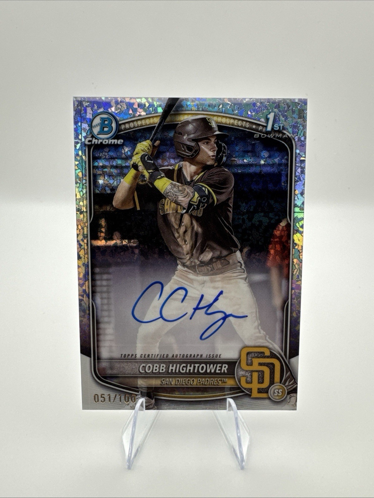 2025 Bowman Chrome Cobb Hightower 1st Mini Diamond Refractor Auto /100