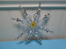 SILVER WIRE  CLEAR ACRYLIC BEADS SNOWFLAKE 5.5" ORNAMENT UNBRANDED CB4974 