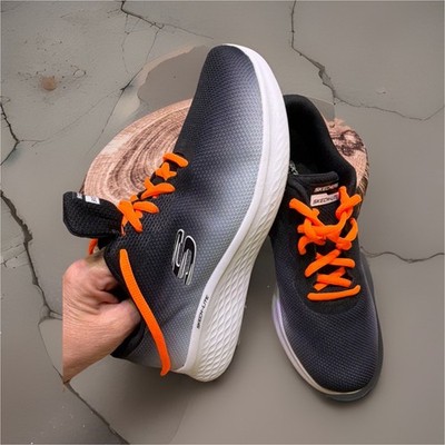 SKECHERS Skech-Lite Men's Athletic Shoes Black White Orange Memory Foam Lace Up