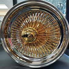 15x7" LA Wire Wheels Standard 100-Spoke Straight Lace Gold Knock-Off/Chrome(B10)
