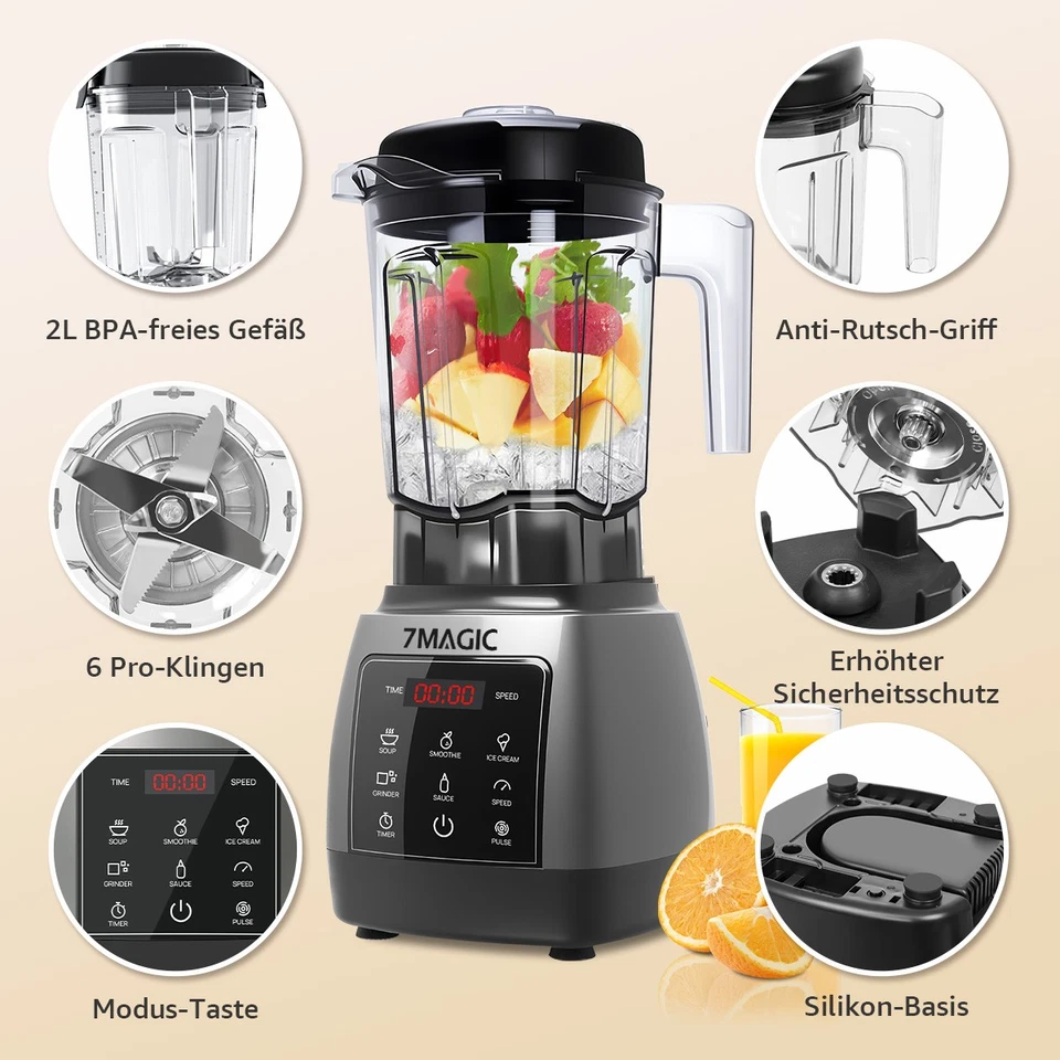 2L Stand Mixer High Performance Blender 2000W Ice Crusher Stand Blender Smoothie Maker - Image 2 of 4