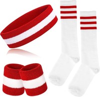 5-Teiliges Gestreiftes SchweißBand Und Socken-Set, Gestreiftes Stirnband,