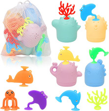 Baby Bath Toys, 13 Pcs Silicone Mold Free Bath Toys with a Storage Bag, Squeezab
