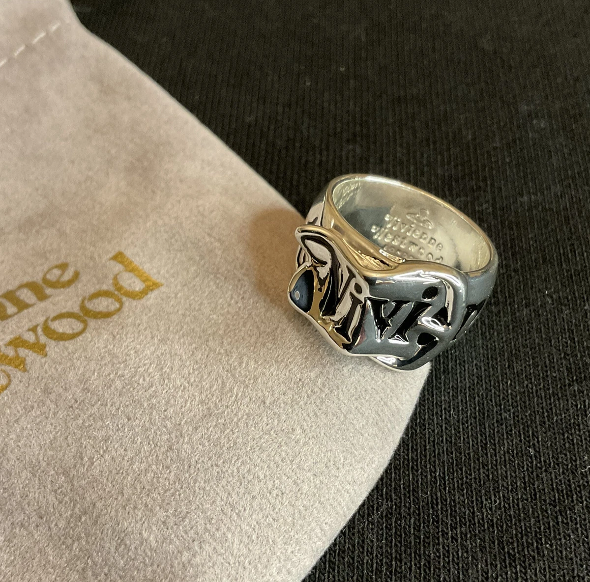 Vivienne Westwood Nana Belt Thick Logo Ring silver tone , ring size #8 (L)~#350